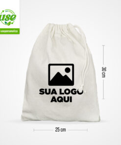 Saco de Algodão Cru com sua Logo - Kit 50 Unidades