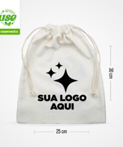 Saco de Brim Cru Fecha Fácil com sua Logo - Kit 50 Unidades