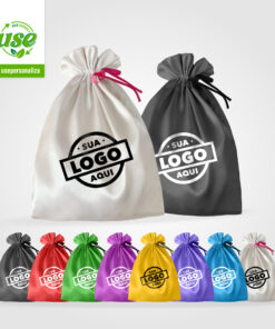Saco de Cetim com Borda e Fita de Cetim Personalizado com sua Logo - Kit 50 Unidades